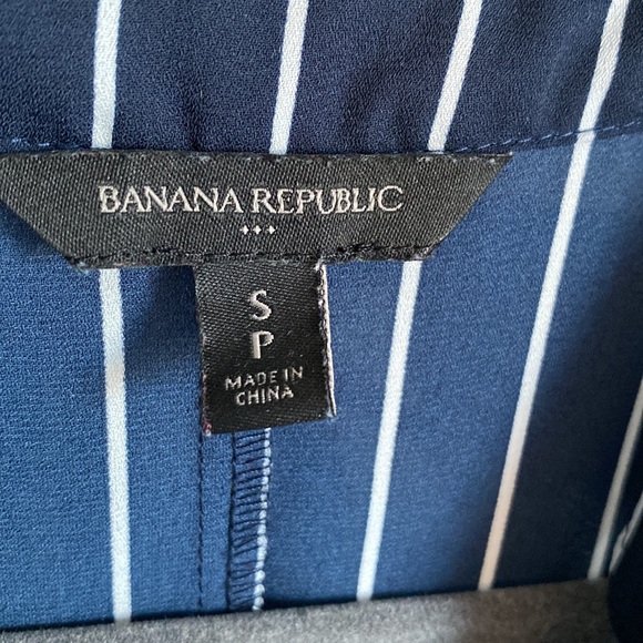 Banana Republic Navy & White Striped Blouse - Size S with Generous Fit - Picture 2 of 5